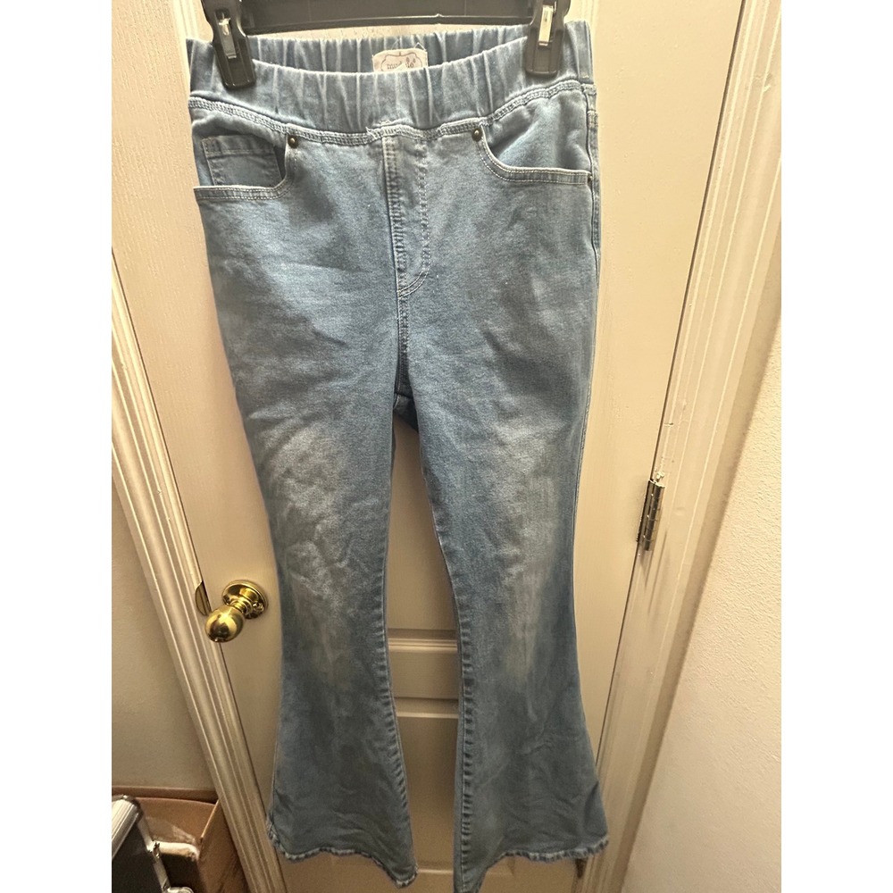 Mud Pie Pull-On Flare Denim Jeans Size Small Elastic Waist Stretch Boho